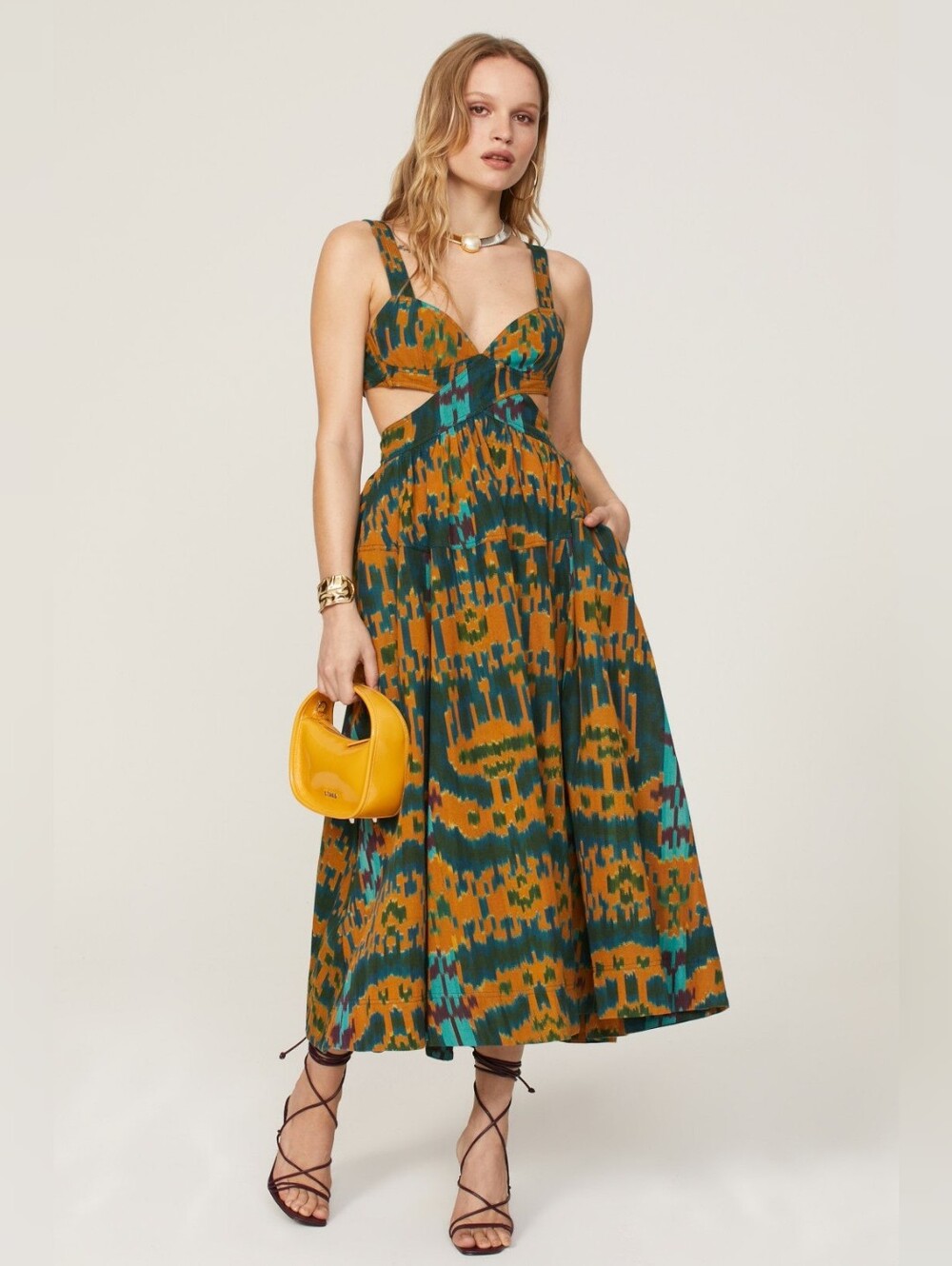 Ulla Johnson Sarika Cutout Midi Dress Ikat Print Size 6